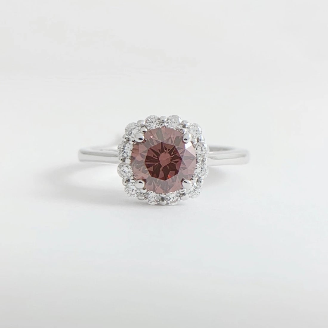 GIA Round Fancy Deep Pink Diamond Halo Engagement Ring 14K White Gold, 1.24 CTW - 7