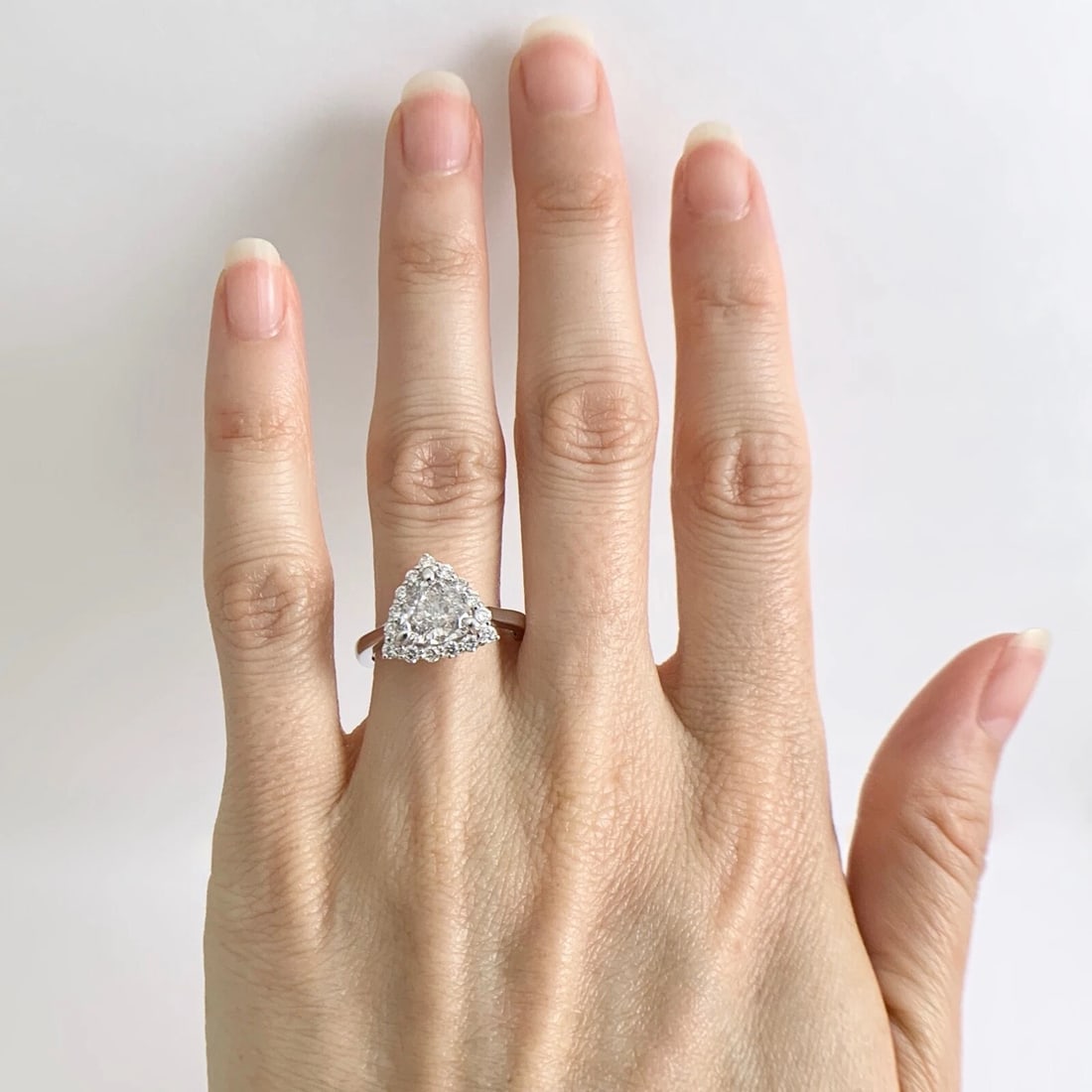 Trillion Triangle Halo Diamond Engagement Ring Certified 14K White Gold 1.73 CTW - 3