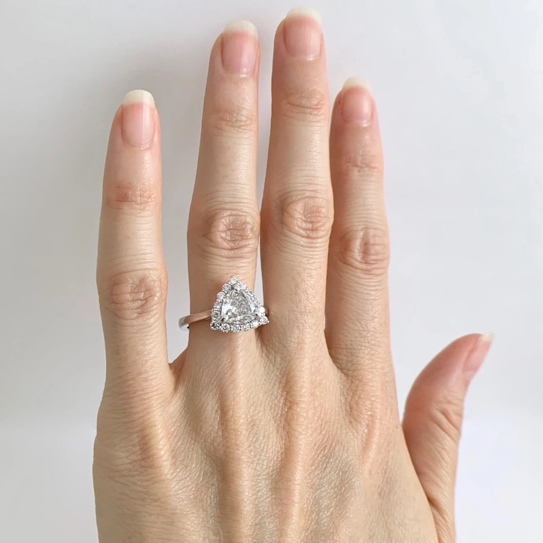 Trillion Triangle Halo Diamond Engagement Ring Certified 14K White Gold 1.73 CTW - 4