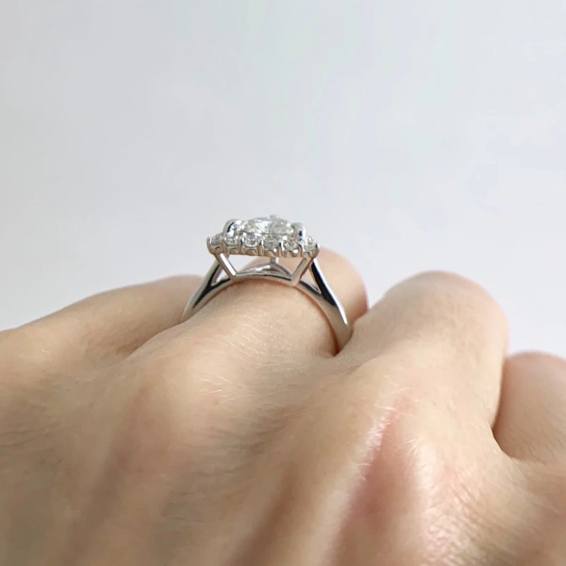 Trillion Triangle Halo Diamond Engagement Ring Certified 14K White Gold 1.73 CTW - 6