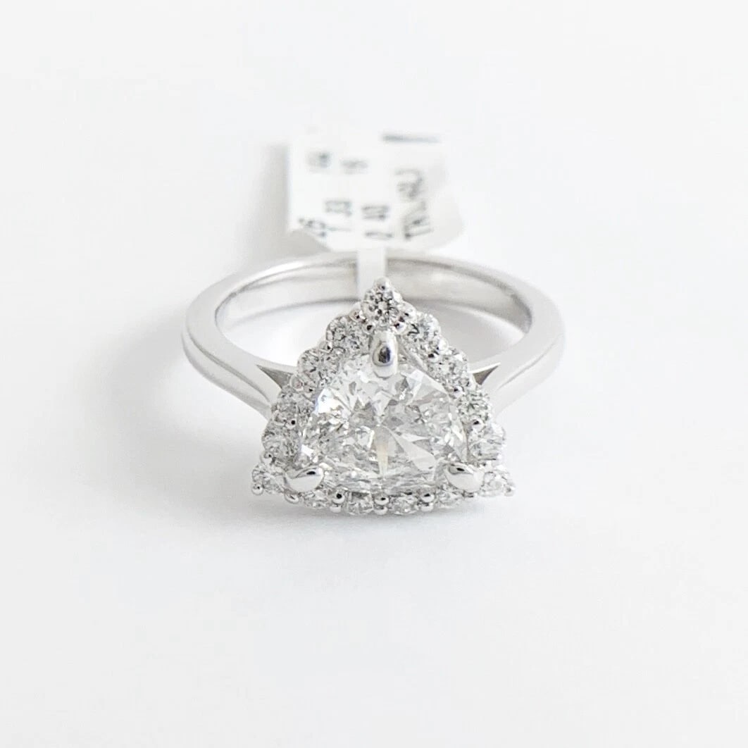 Trillion Triangle Halo Diamond Engagement Ring Certified 14K White Gold 1.73 CTW - 7