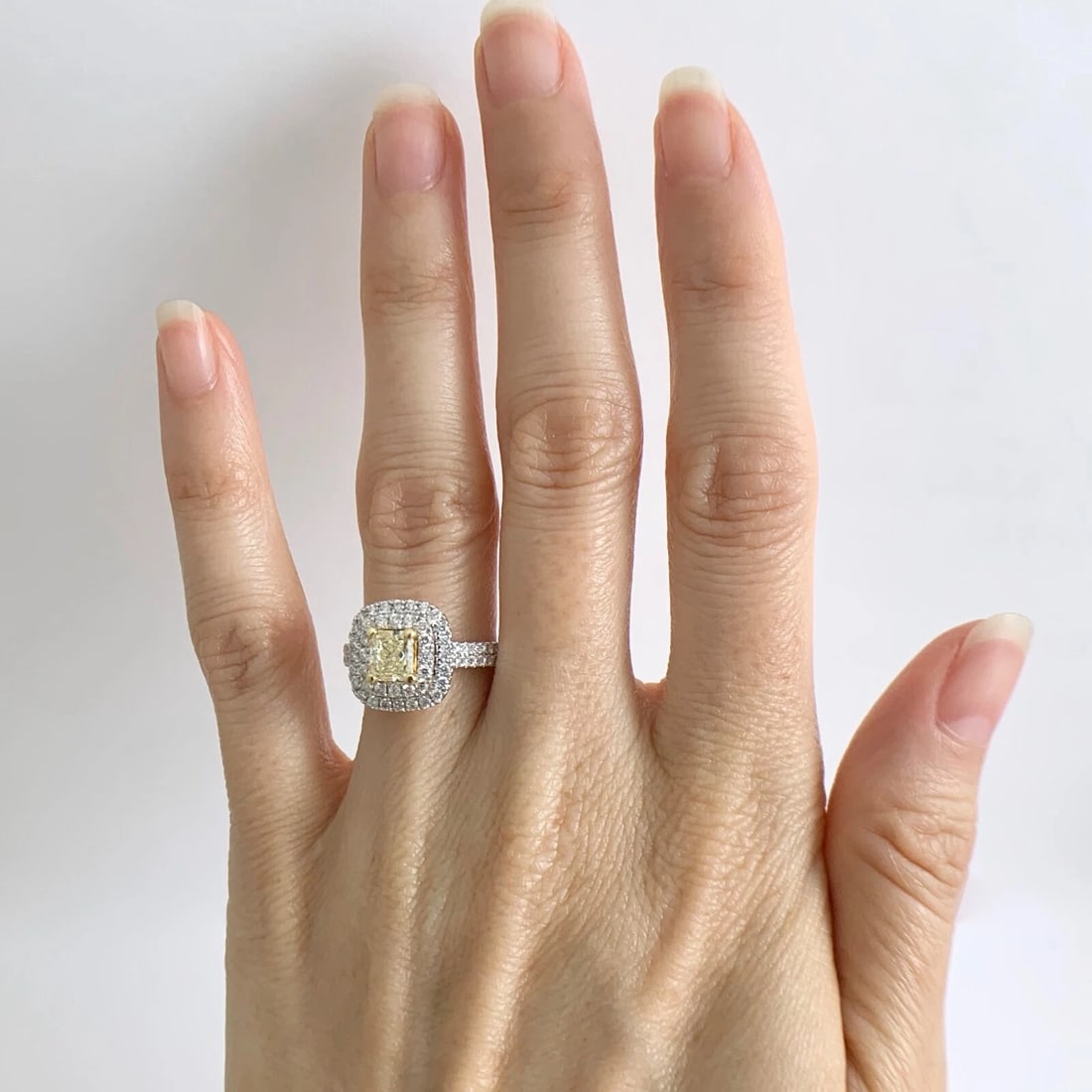 Yellow Radiant Diamond Double Halo Engagement Ring 18K White Gold 1.47 CTW - 4