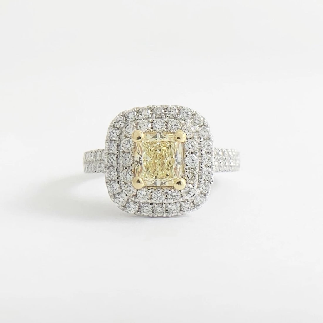 Yellow Radiant Diamond Double Halo Engagement Ring 18K White Gold 1.47 CTW - 6