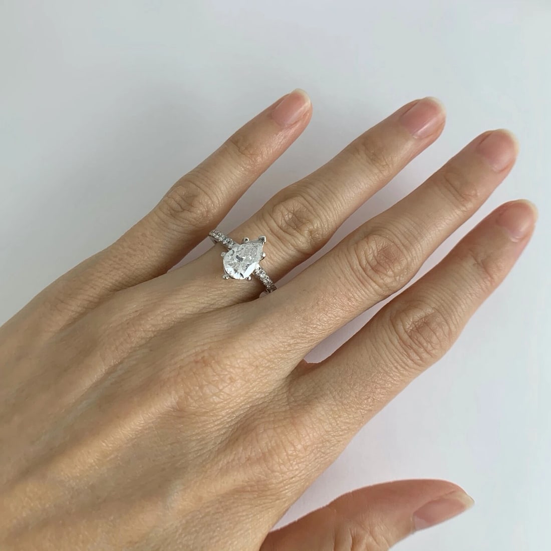 Pear Diamond Engagement Ring Setting Mounting 14K White Gold, .30 CTW, 3.22 Gram - 4