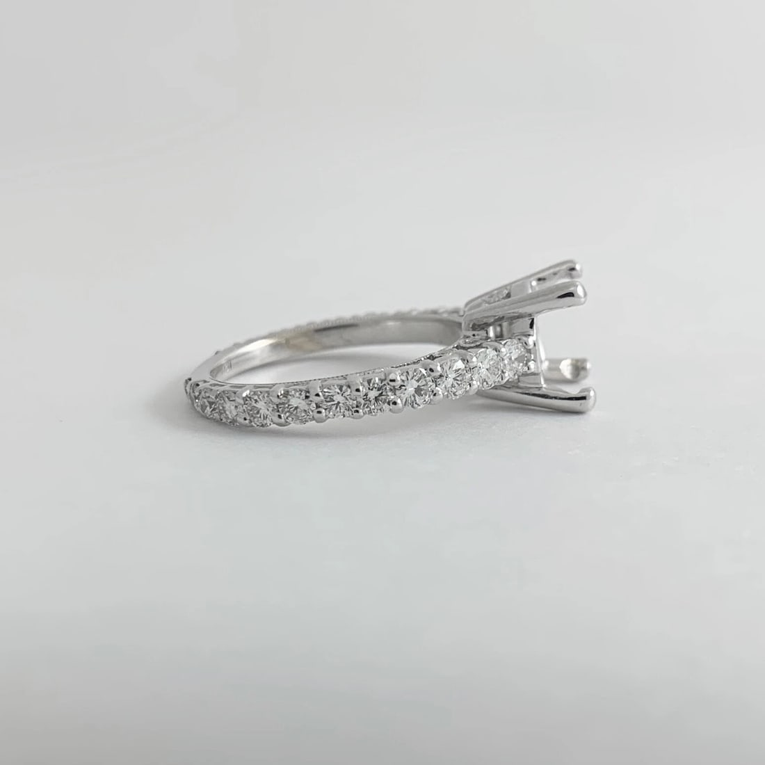 Milgrain Diamond Engagement Ring Setting Mounting 18K White Gold, 4.18 Grams - 9