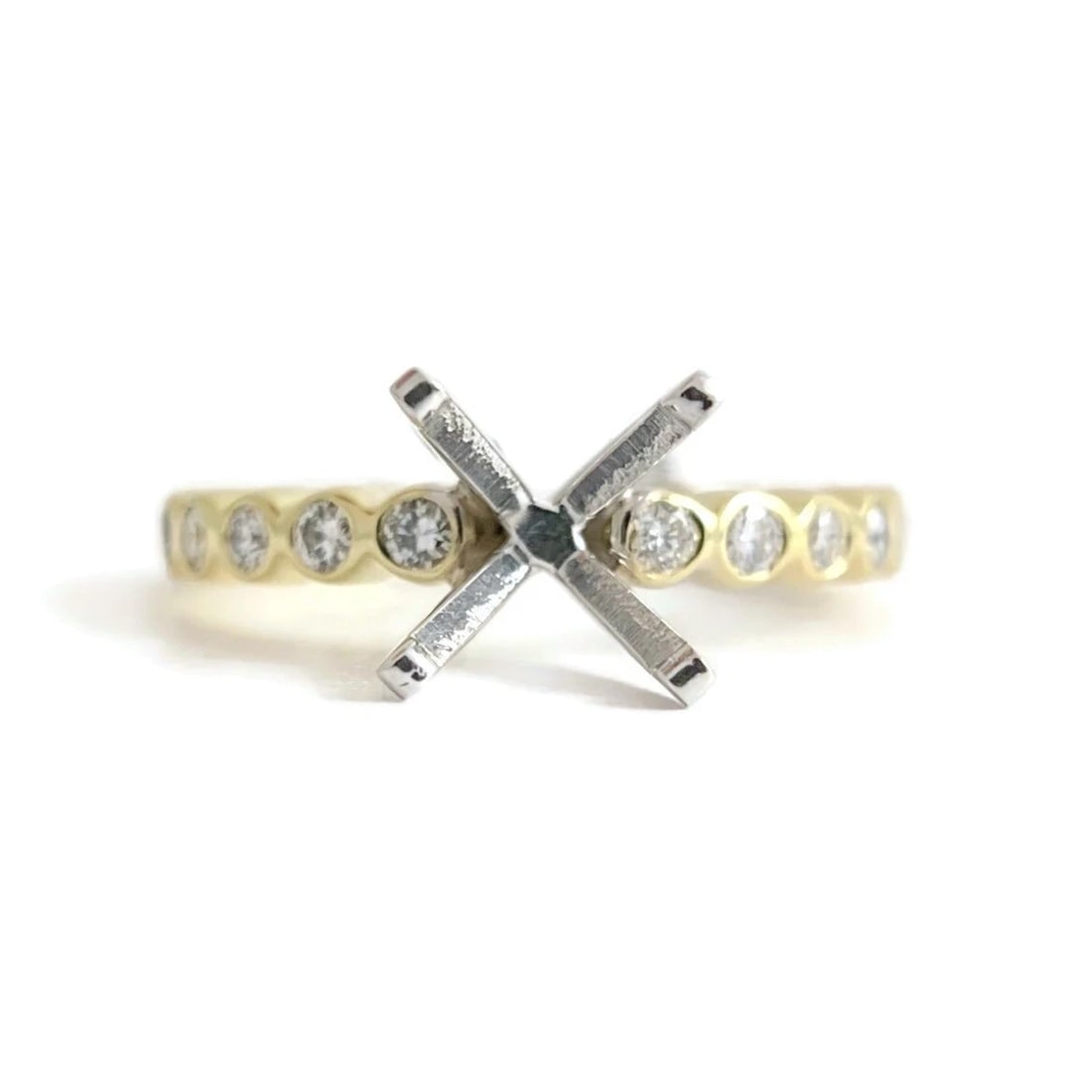 Bezel Diamond Engagement Ring Setting Mounting 18K Yellow Gold, 3.21 Grams - 2