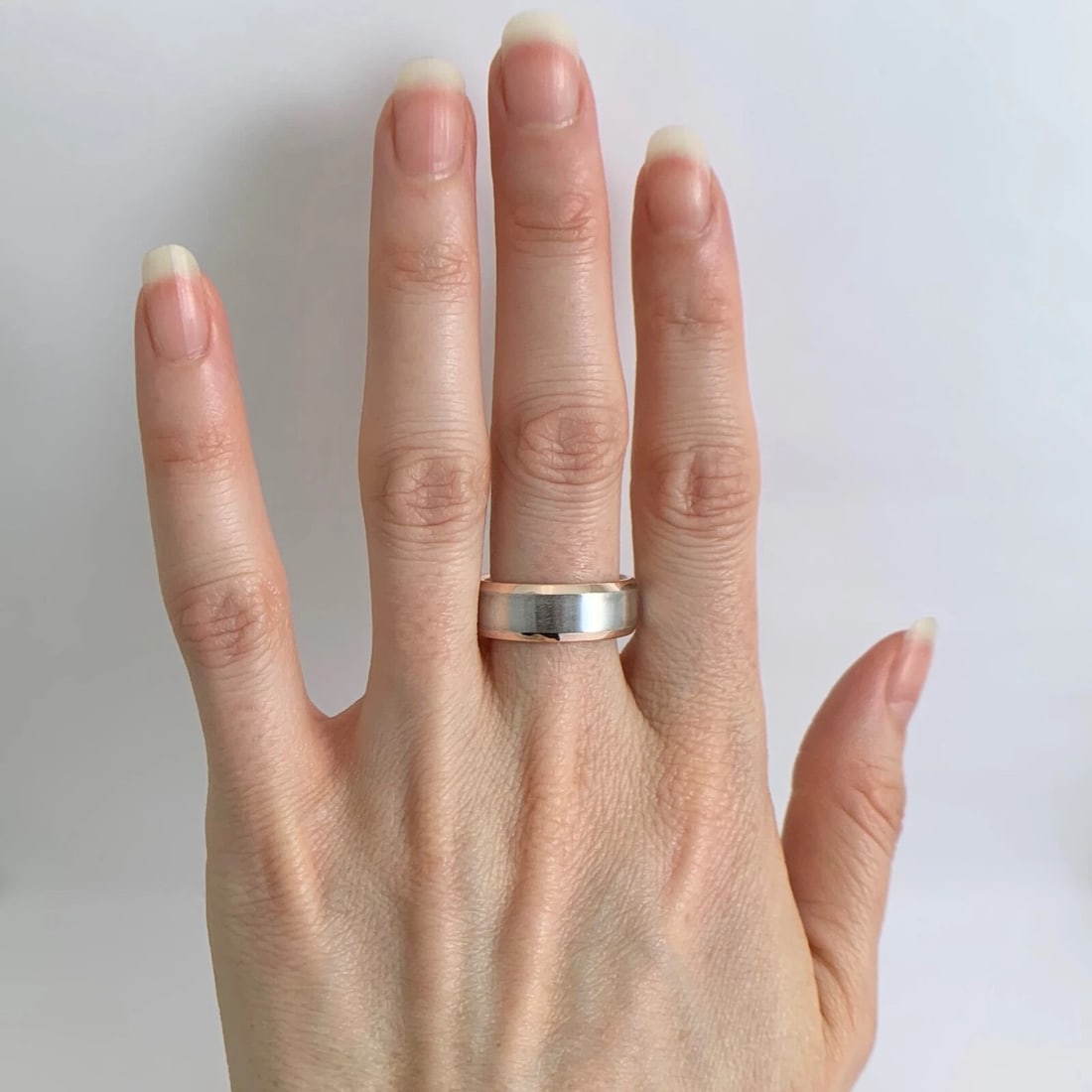 Men's Two-Tone Wedding Band Ring 14K Pink Rose White Gold, Size 8.5, 9.13 Gr - 3