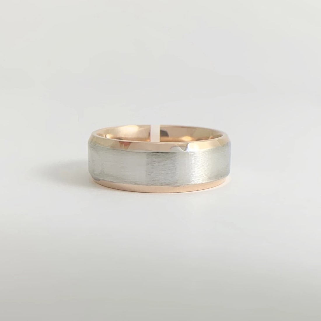 Men's Two-Tone Wedding Band Ring 14K Pink Rose White Gold, Size 8.5, 9.13 Gr - 7