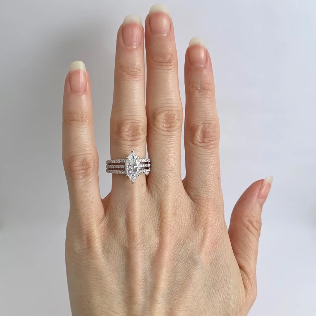 GIA Marquise Diamond Three Row Engagement Ring 14K White Gold, 2.44 CTW - 3