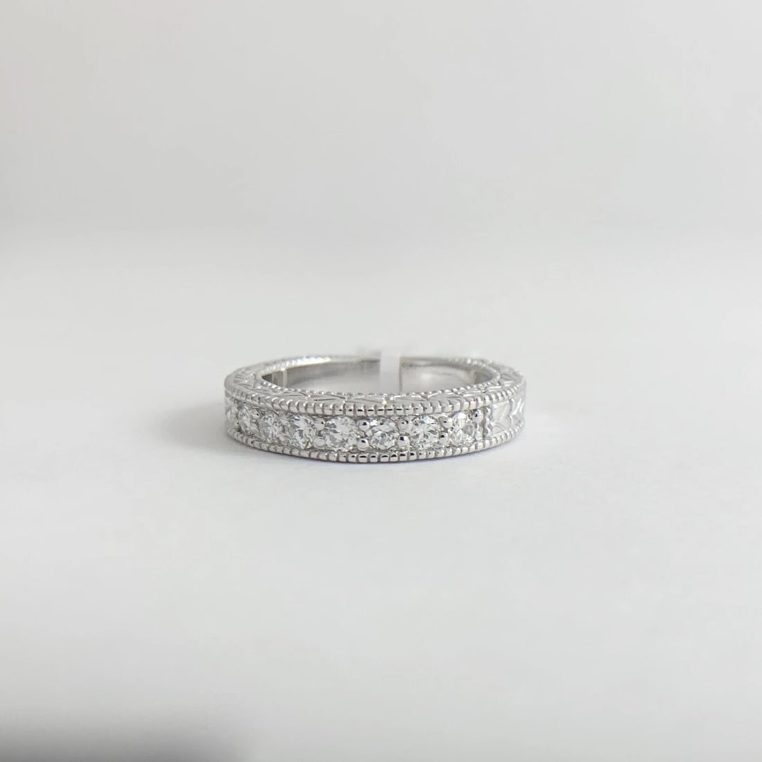 7-Stone Diamond Milgrain Wedding Band Ring 14K White Gold, .35 CTW, 7.06 Gram - 7