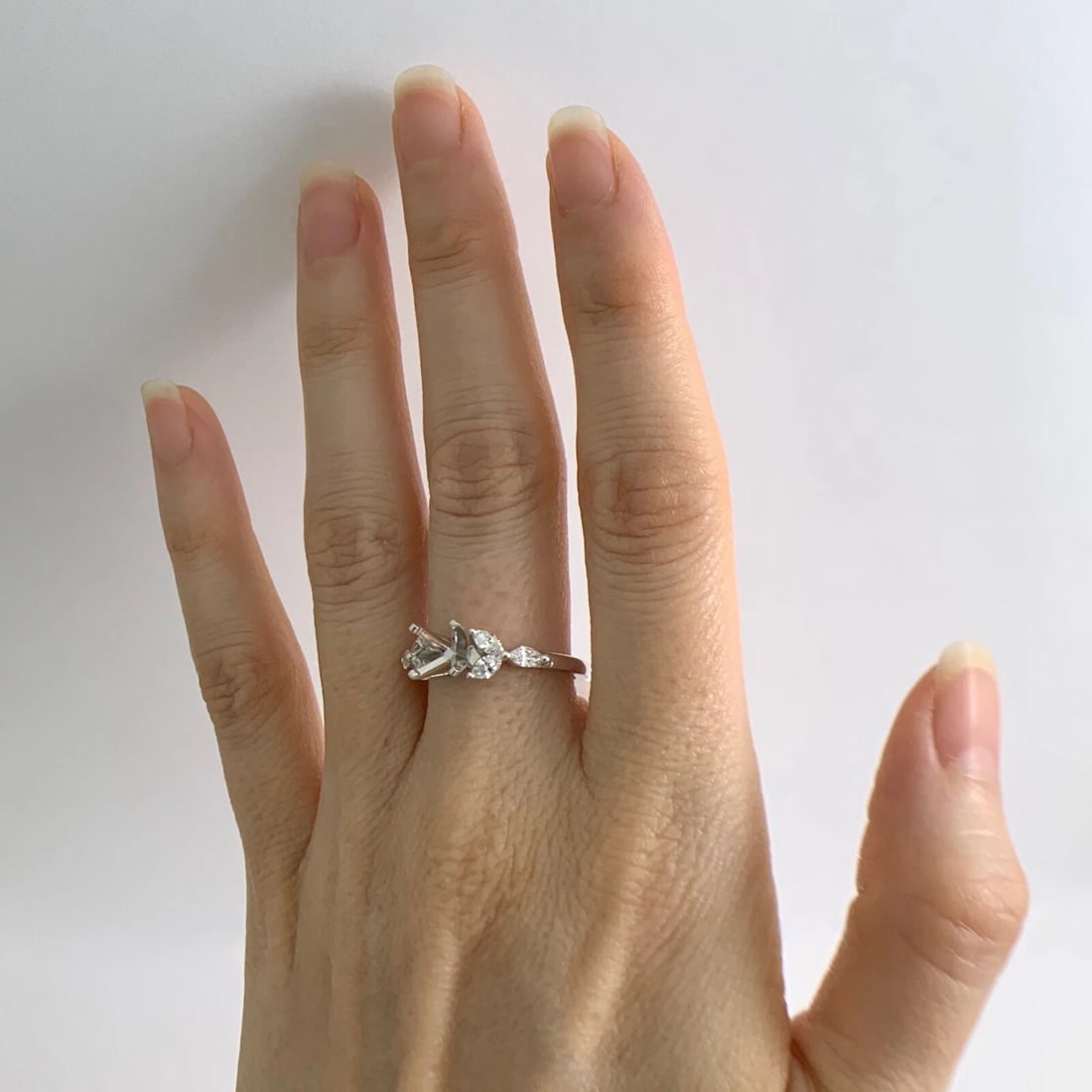 Marquise Petal Diamond Engagement Ring Setting Mounting 14K White Gold, 3.22 Gr - 4