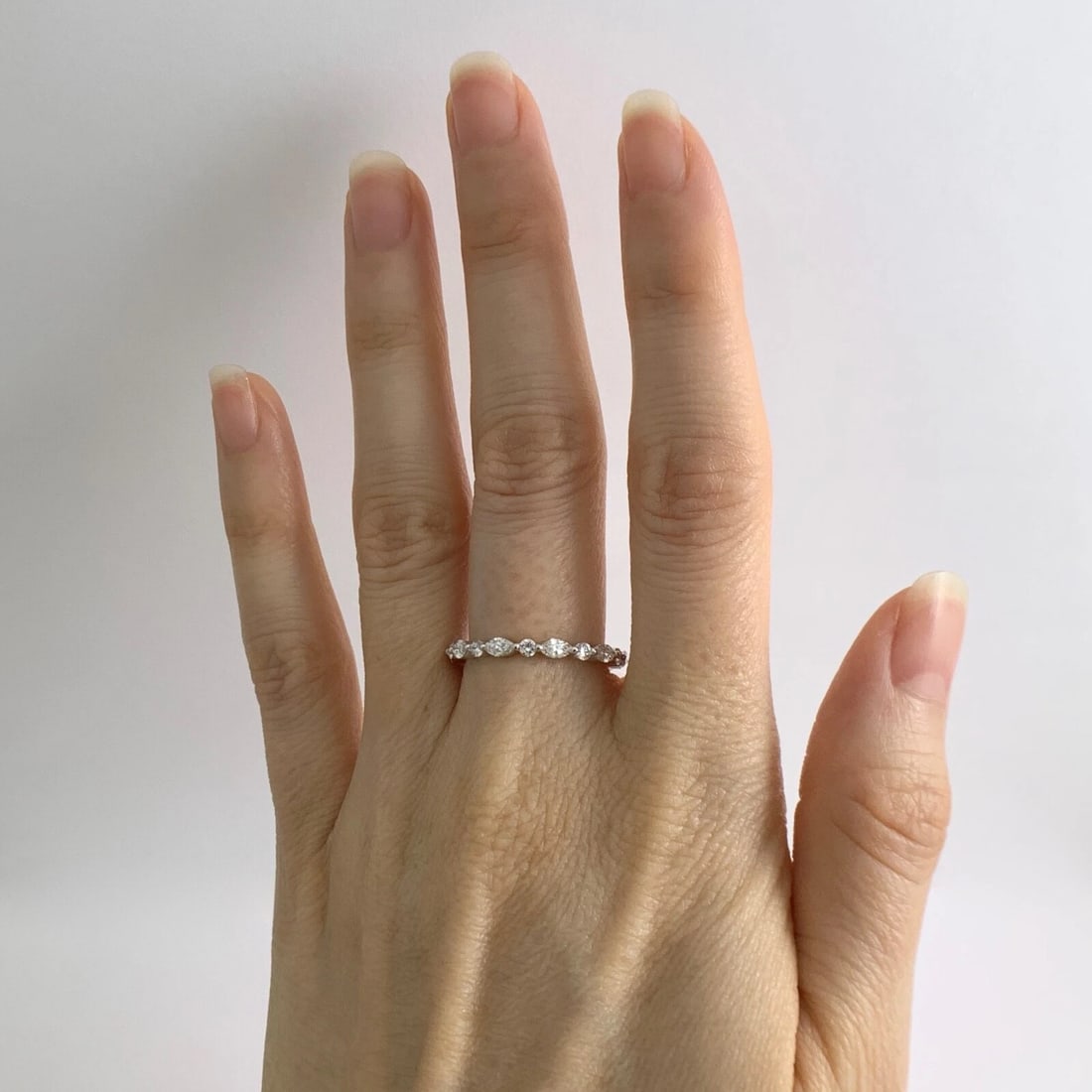 Marquise Round Diamond Eternity Wedding Band Ring 14K White Gold, 1.06 CTW - 4