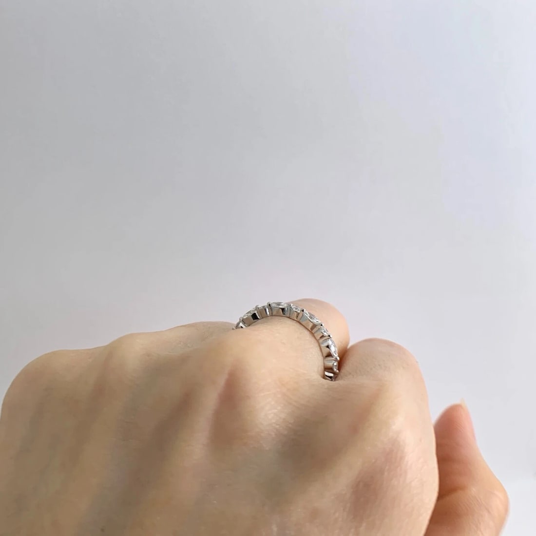 Marquise Round Diamond Eternity Wedding Band Ring 14K White Gold, 1.06 CTW - 6