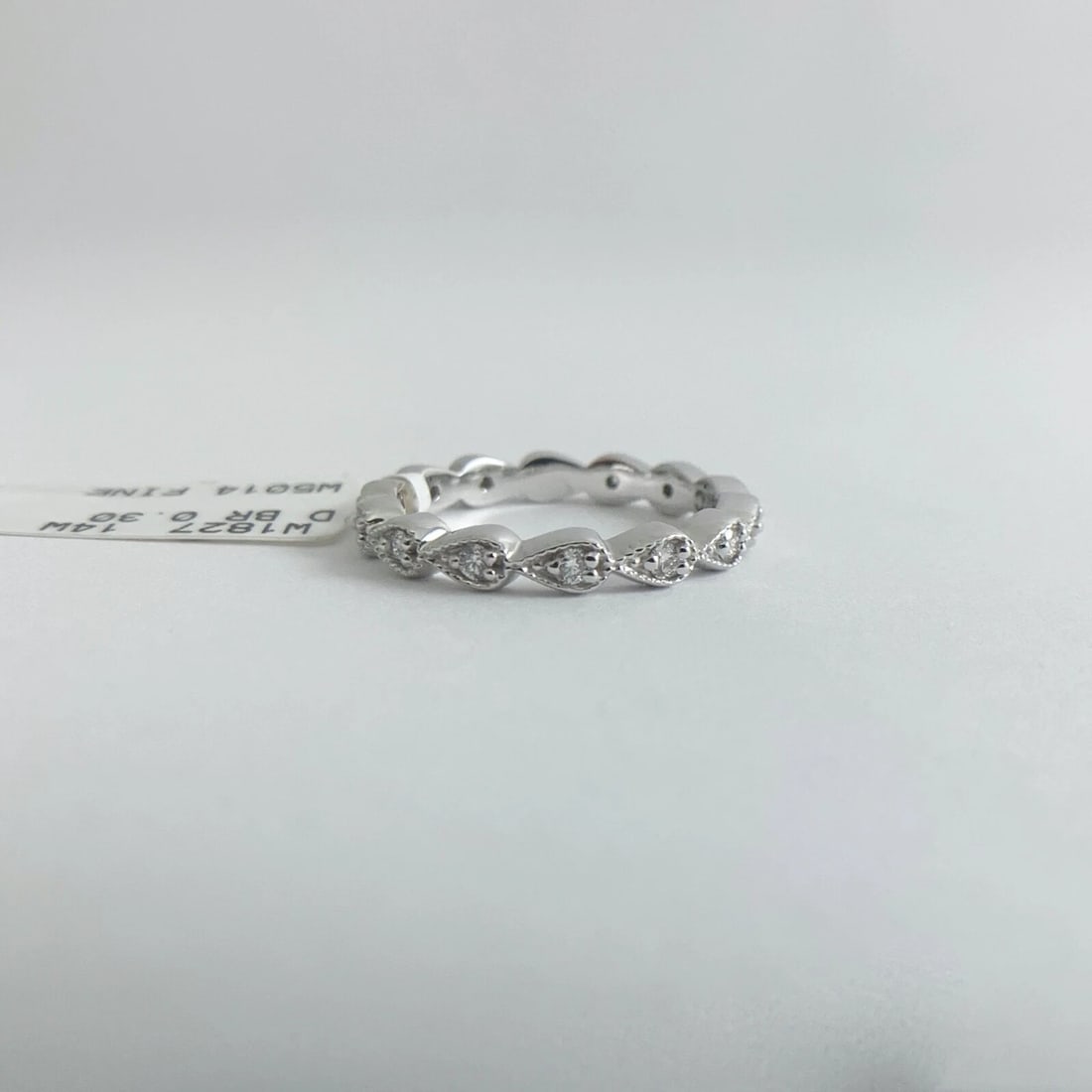 Scalloped Milgrain Diamond Eternity Wedding Band Ring 14K White Gold, 3.07 Grams - 8