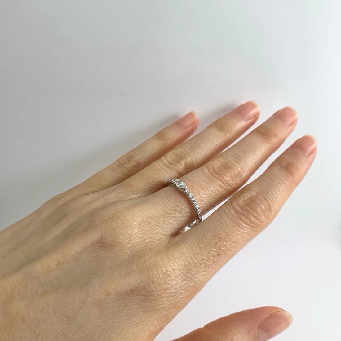 Marquise Diamond Statement Wedding Band Ring 14K White Gold, .40 CTW, 2.26 Grams - 5