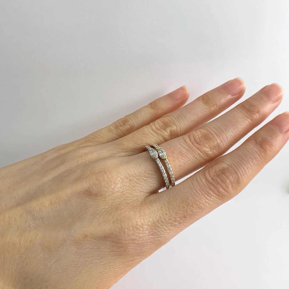 Marquise Diamond Statement Wedding Band Ring 14K White Gold, .40 CTW, 2.26 Grams - 8