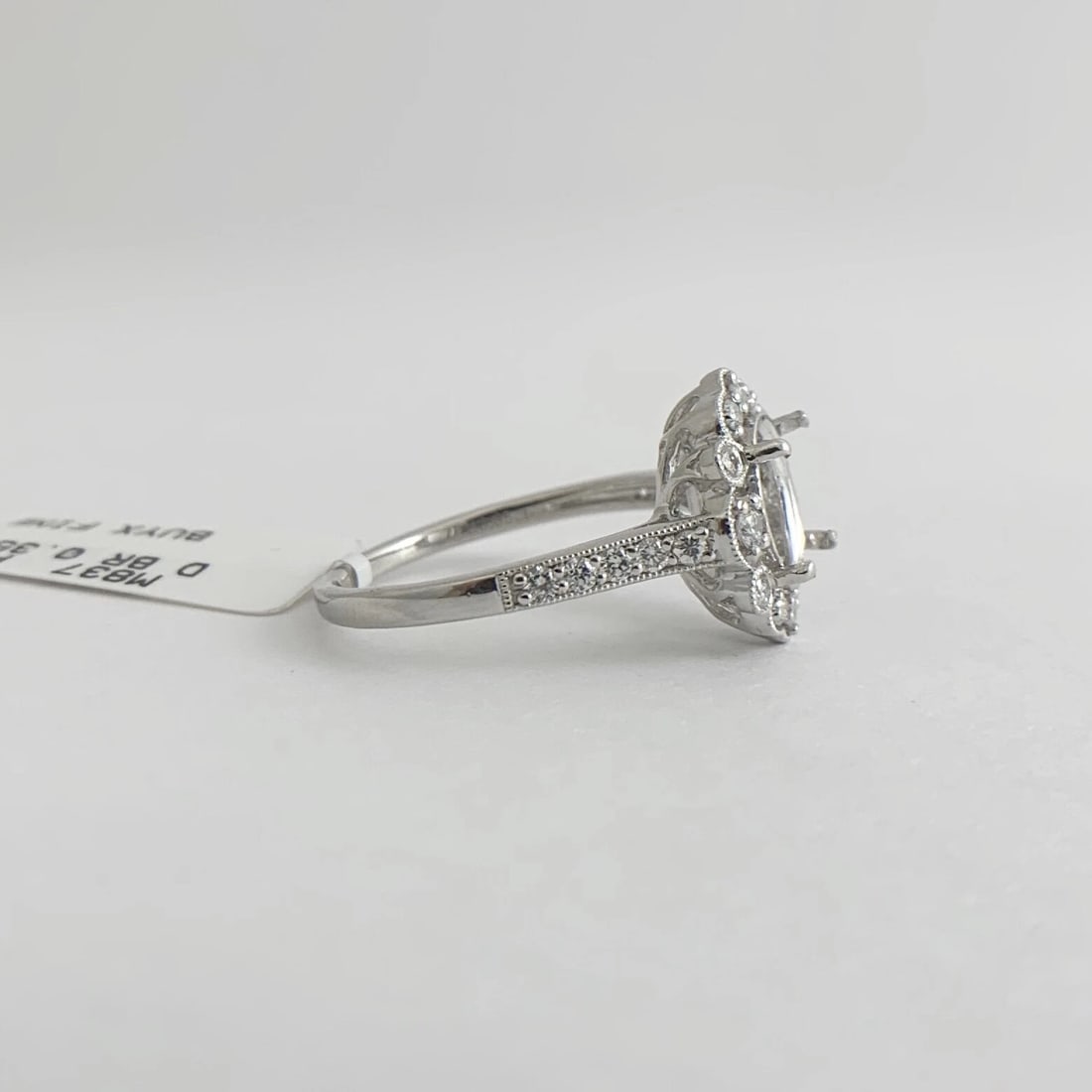 Oval Milgrain Halo Diamond Platinum Engagement Ring Setting Mounting, 5.15 Grams - 11