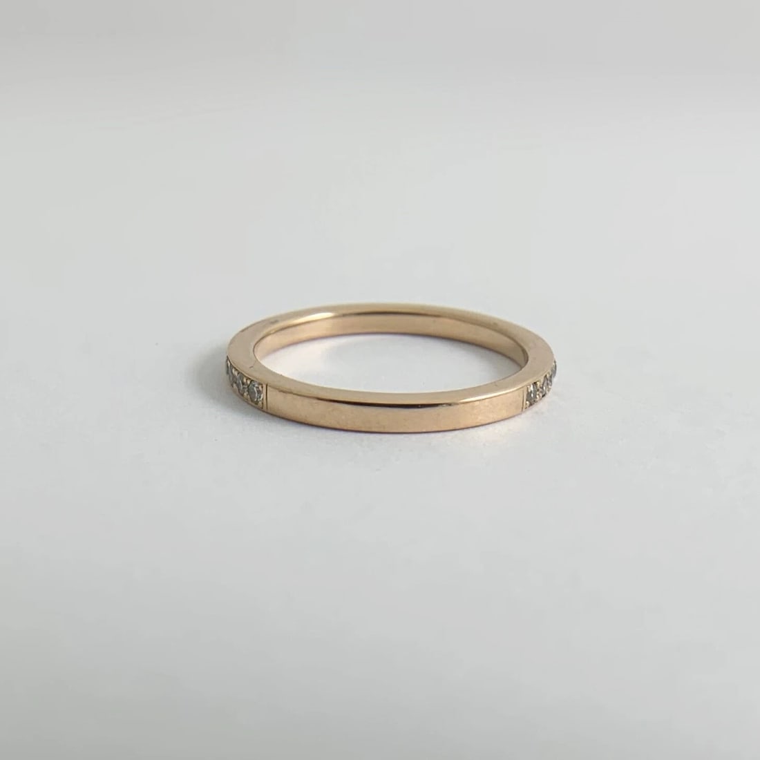 Thin Pave Diamond Wedding Band Ring 18K Pink Rose Gold .27 CTW - 8