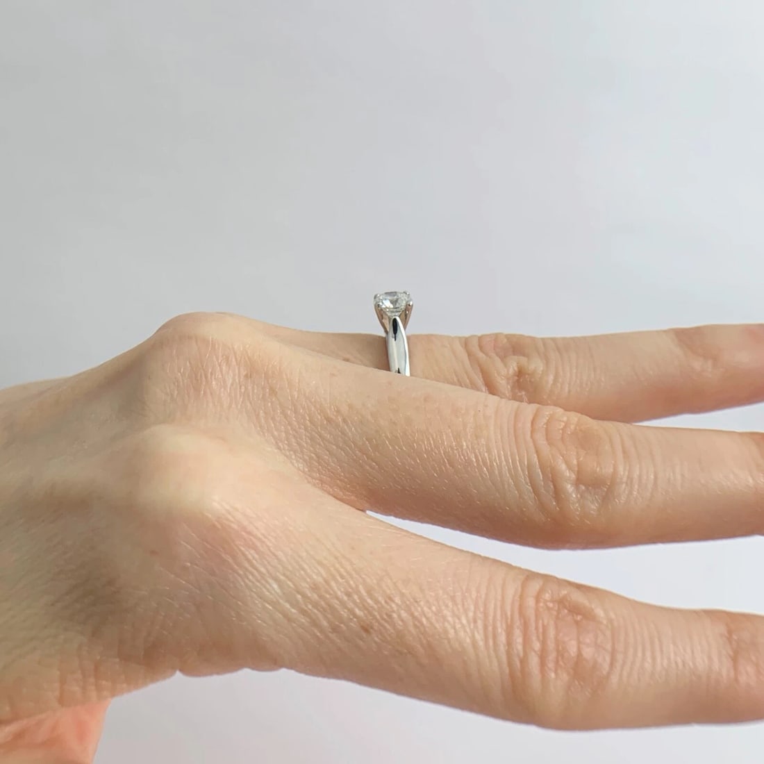 Round Solitaire Diamond Platinum Cathedral Engagement Ring, .70 CT, 5.90 Grams - 5