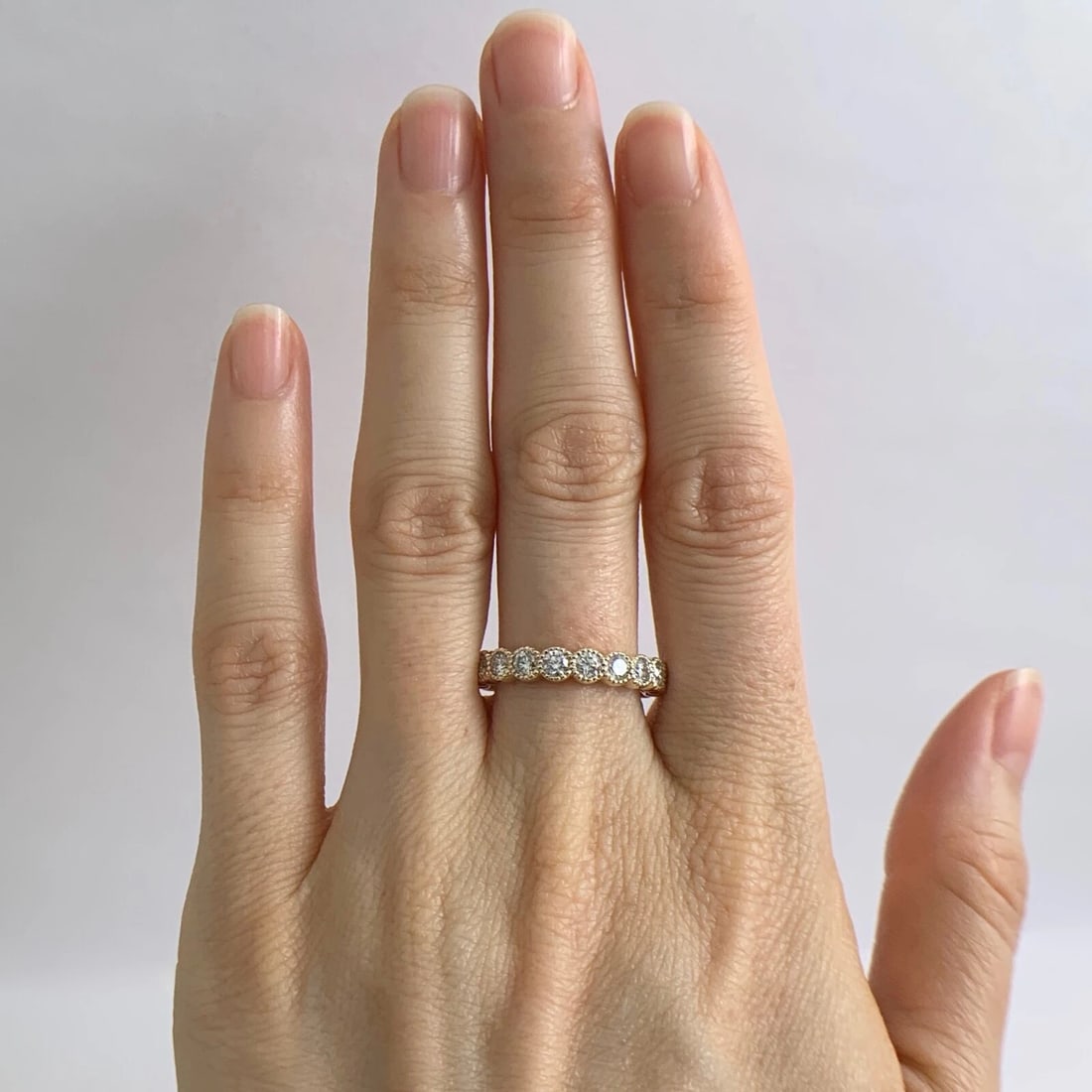 Milgrain Bezel Round Diamond Wedding Band Ring 14K Yellow Gold 1.20 CTW, 3.33 Gr - 3