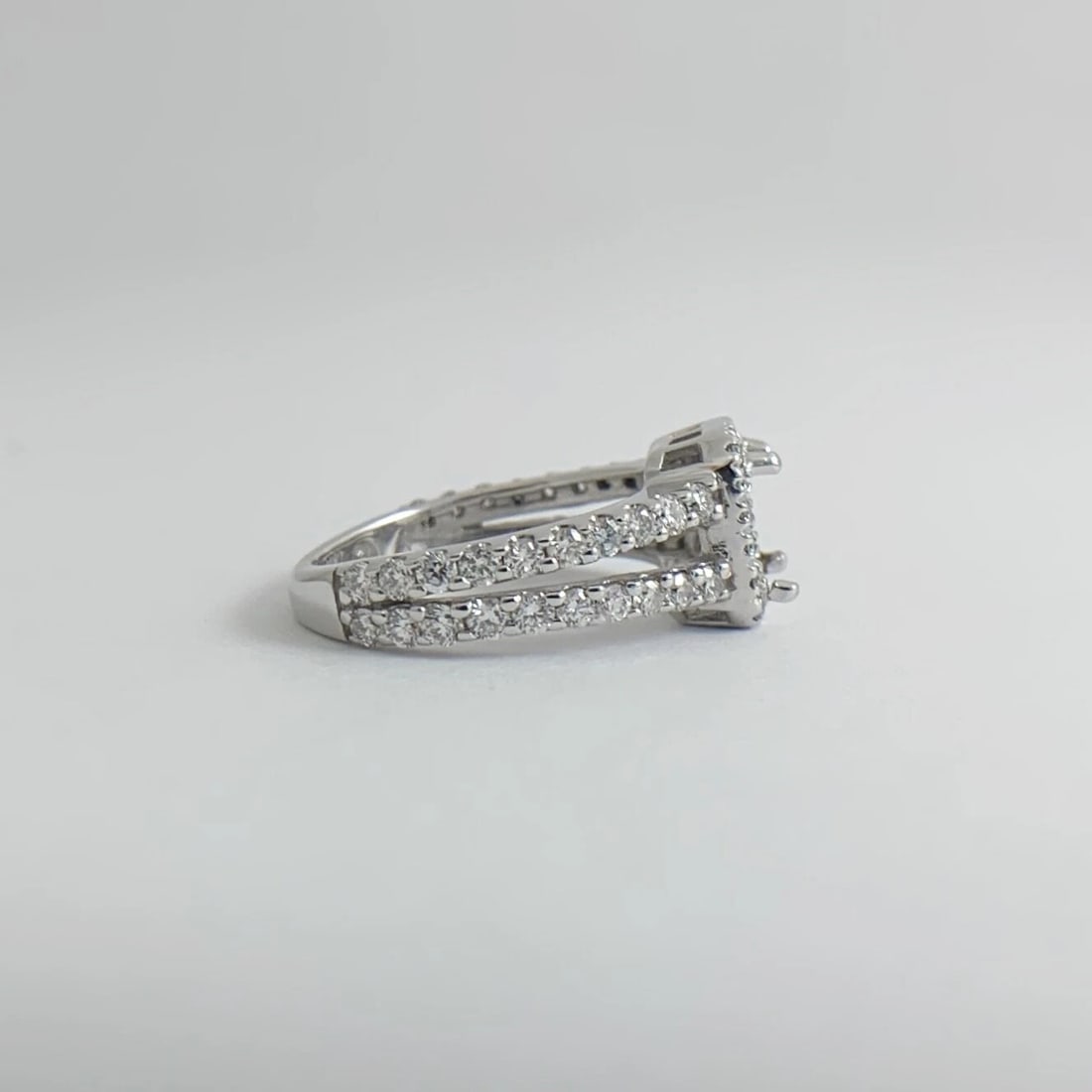 Square Halo Split Shank Diamond Engagement Ring Setting Mounting 14K White Gold - 10