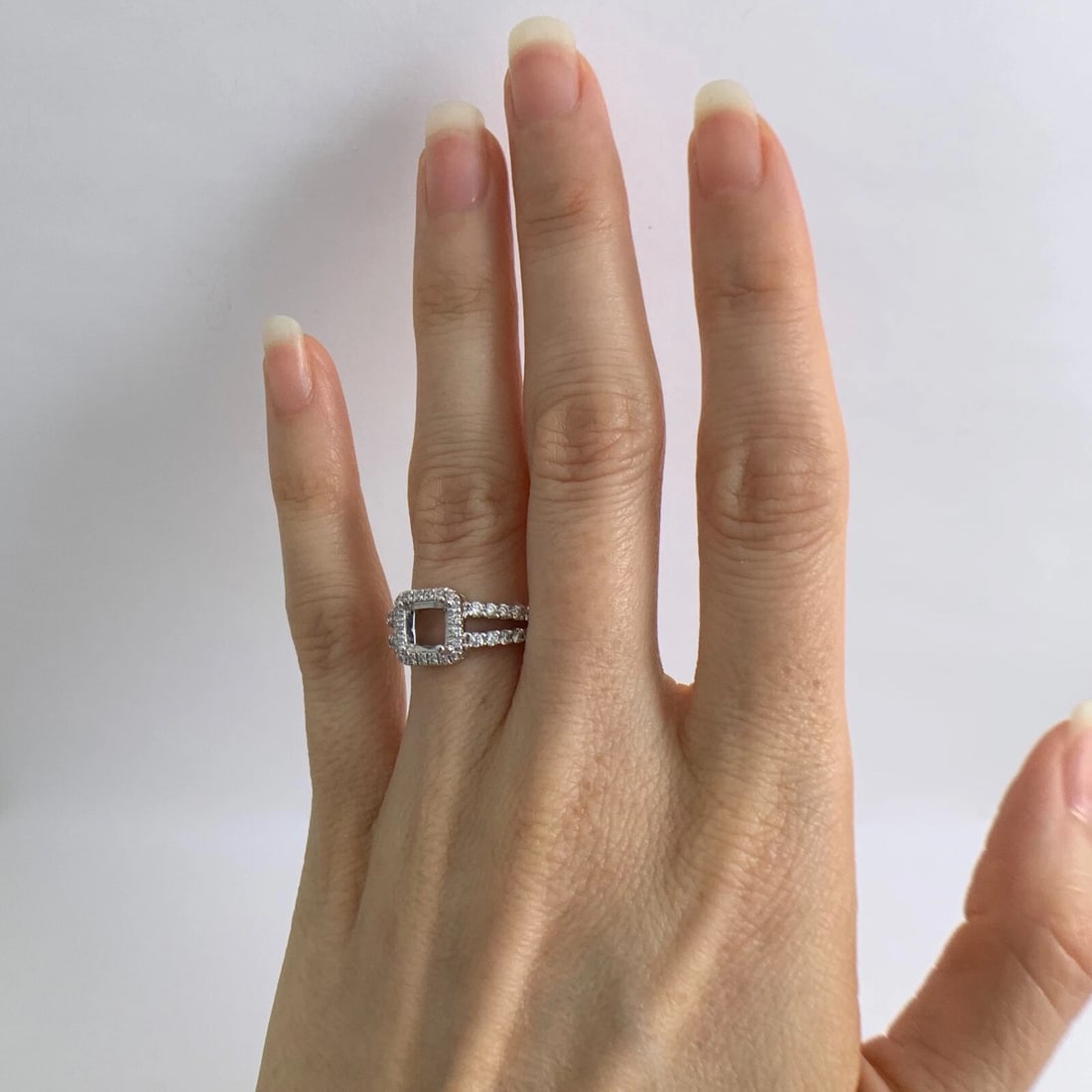 Square Halo Split Shank Diamond Engagement Ring Setting Mounting 14K White Gold - 4