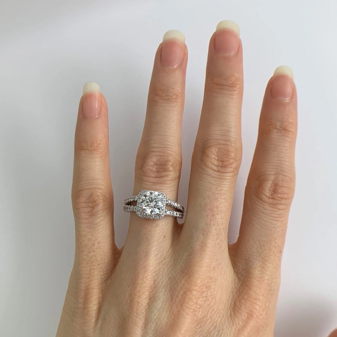 Square Halo Split Shank Diamond Engagement Ring Setting Mounting 14K White Gold - 7