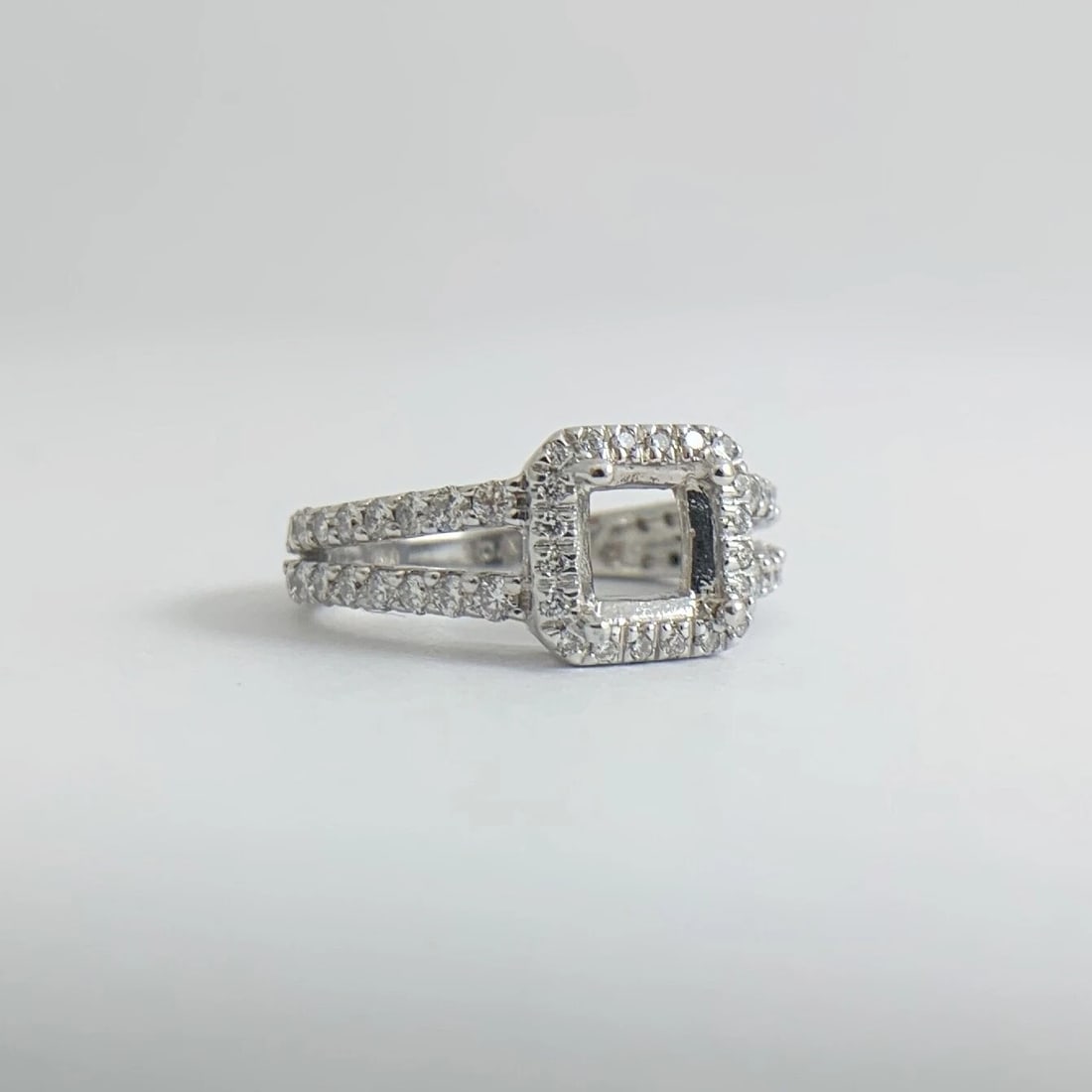 Square Halo Split Shank Diamond Engagement Ring Setting Mounting 14K White Gold - 9