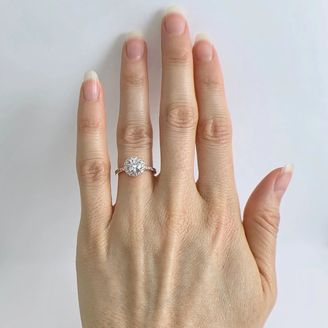 EGL Round Halo Diamond Engagement Ring 14K Pink Rose Gold 1.22 CTW, 2.23 Grams - 3