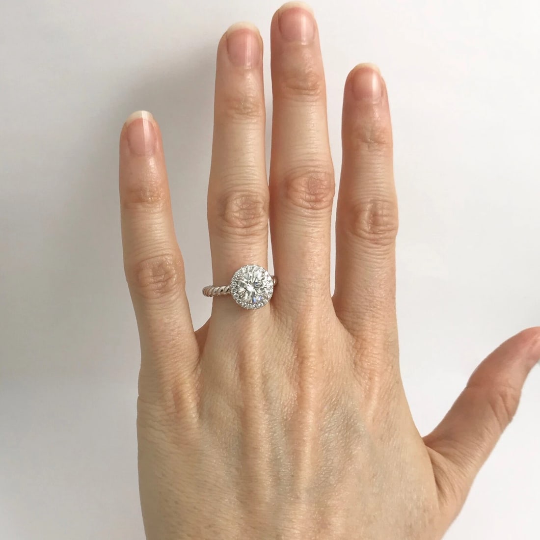 GIA Round Halo Diamond Platinum Engagement Ring 1.76 CTW, 6.72 Grams - 4