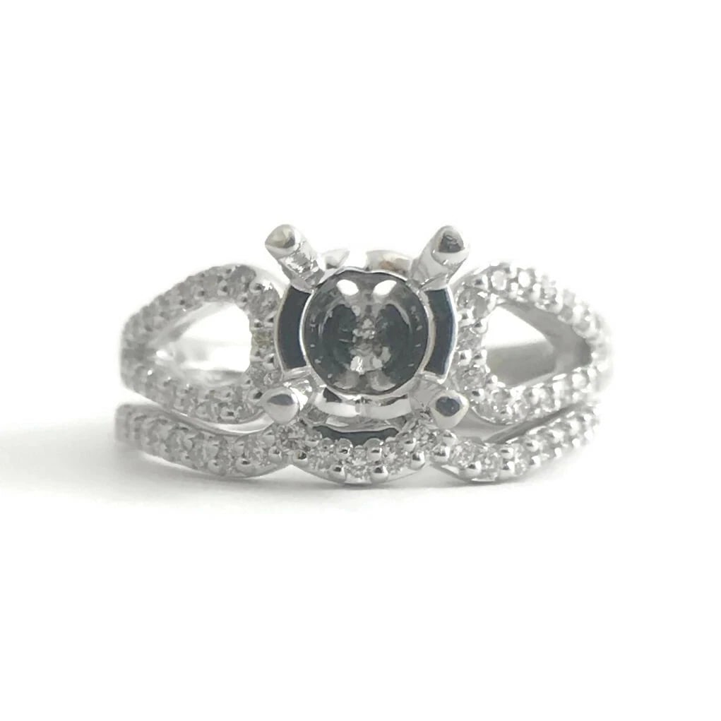 Diamond Engagement Ring Mounting Curved Band Set 14K White Gold .55 CTW, 7.07 Gr - 2