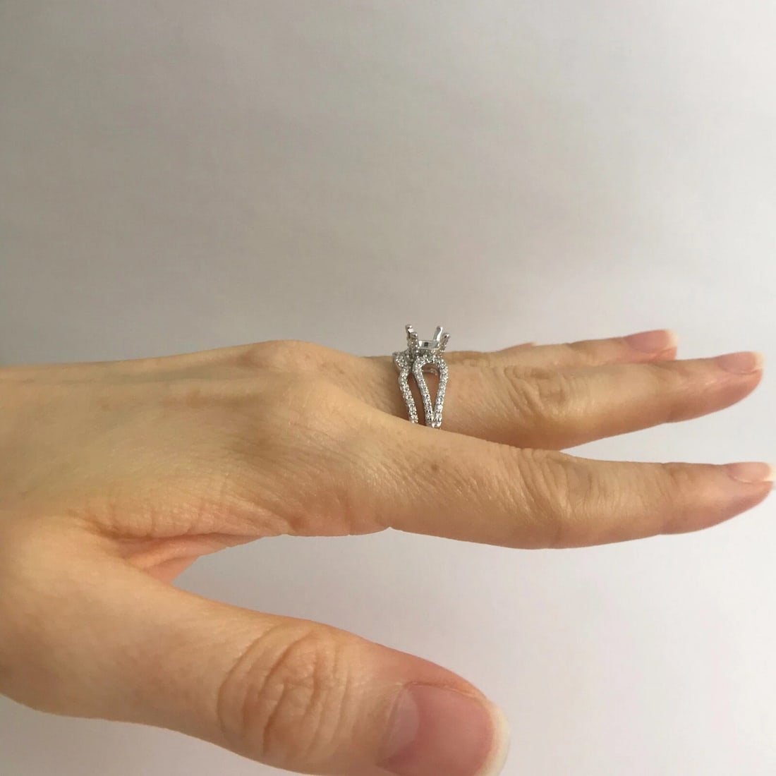 Diamond Engagement Ring Mounting Curved Band Set 14K White Gold .55 CTW, 7.07 Gr - 5