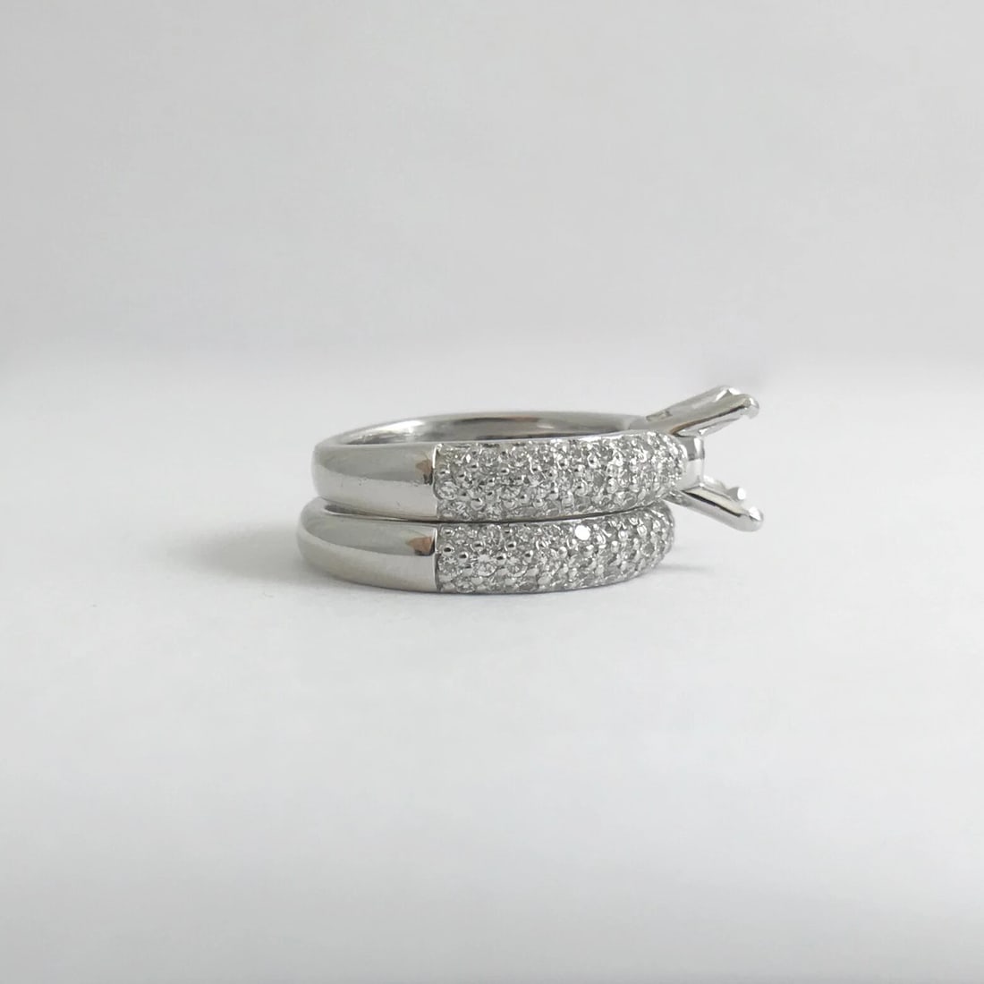 Pave Diamond Engagement Ring Mounting Band Set Platinum 14K White Gold 12.96 Gr - 12