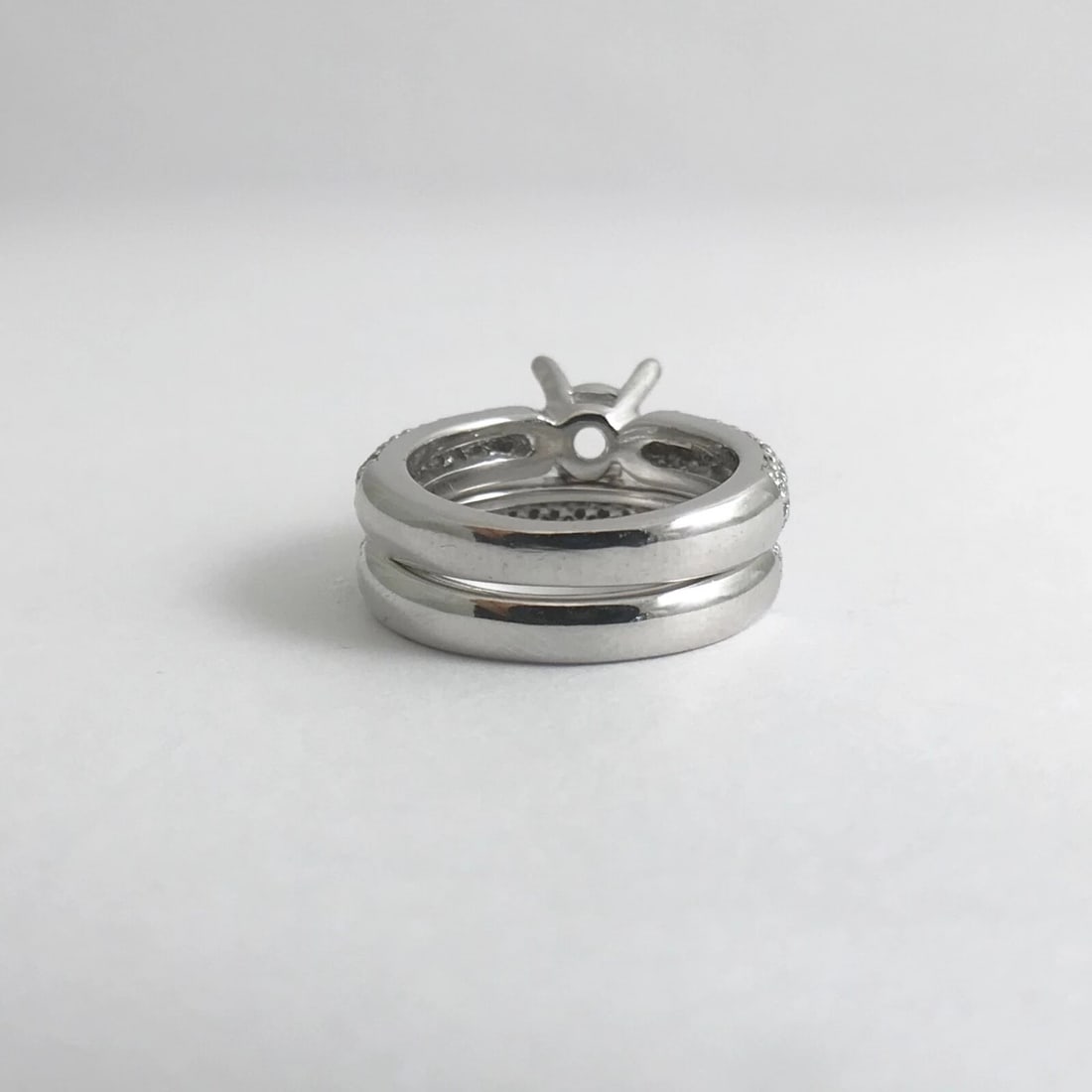 Pave Diamond Engagement Ring Mounting Band Set Platinum 14K White Gold 12.96 Gr - 13