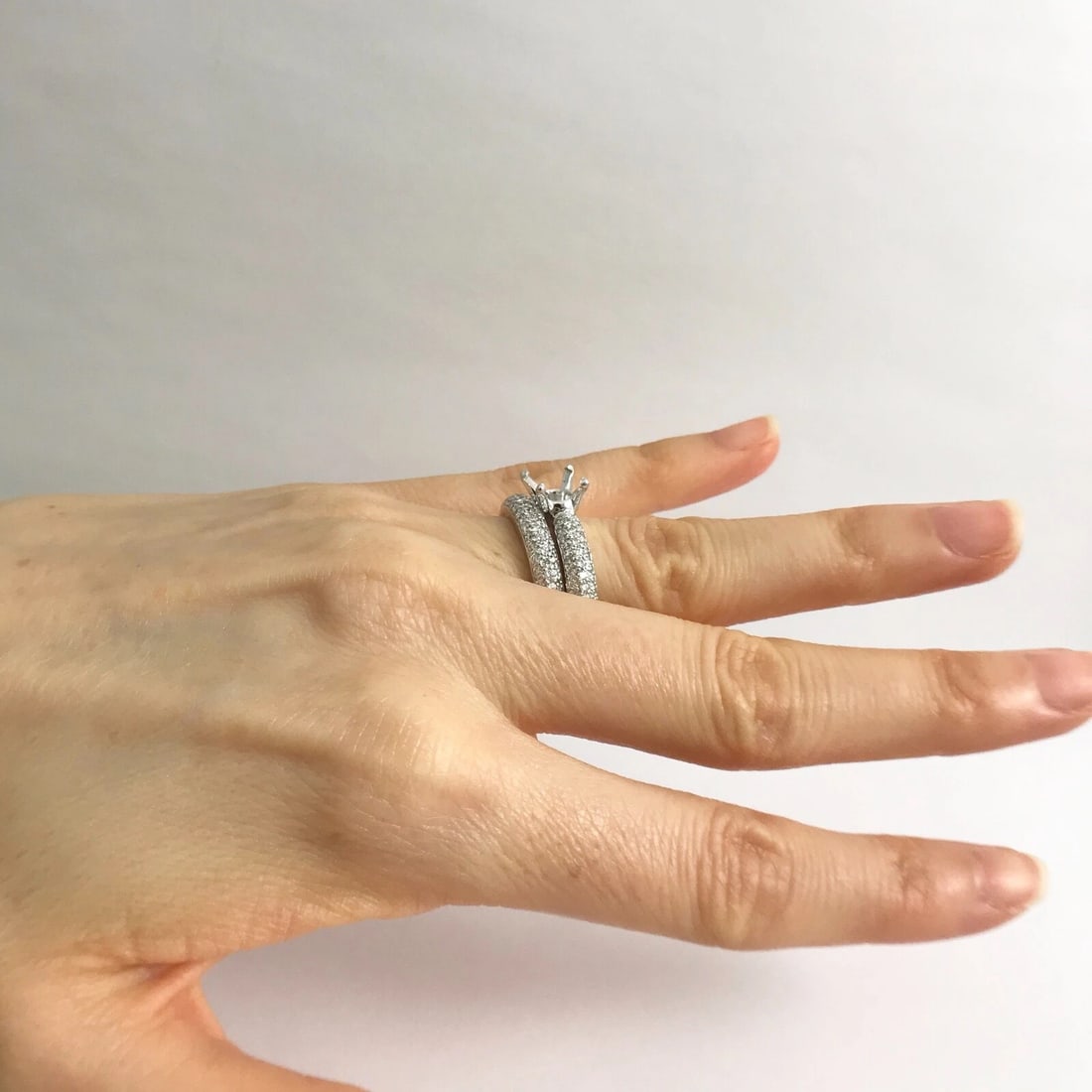 Pave Diamond Engagement Ring Mounting Band Set Platinum 14K White Gold 12.96 Gr - 5