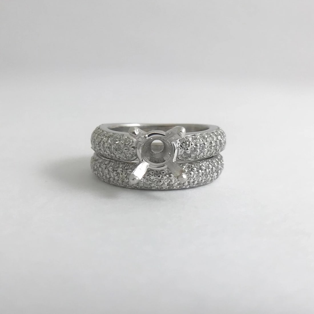 Pave Diamond Engagement Ring Mounting Band Set Platinum 14K White Gold 12.96 Gr - 9