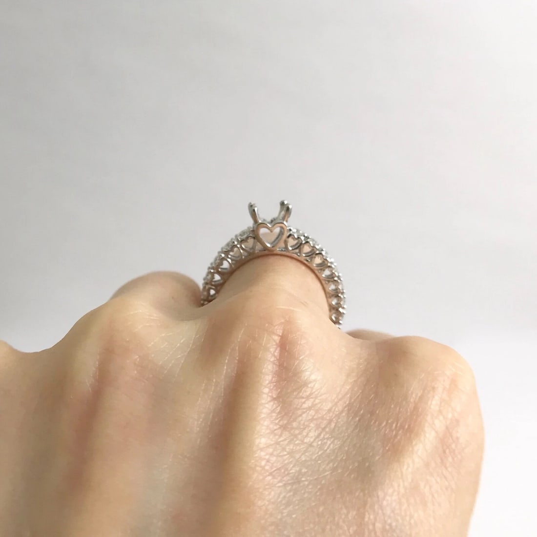 Diamond Heart Engagement Ring Setting Mounting 18K White Gold, .82 CTW, 4.26 Gr - 3