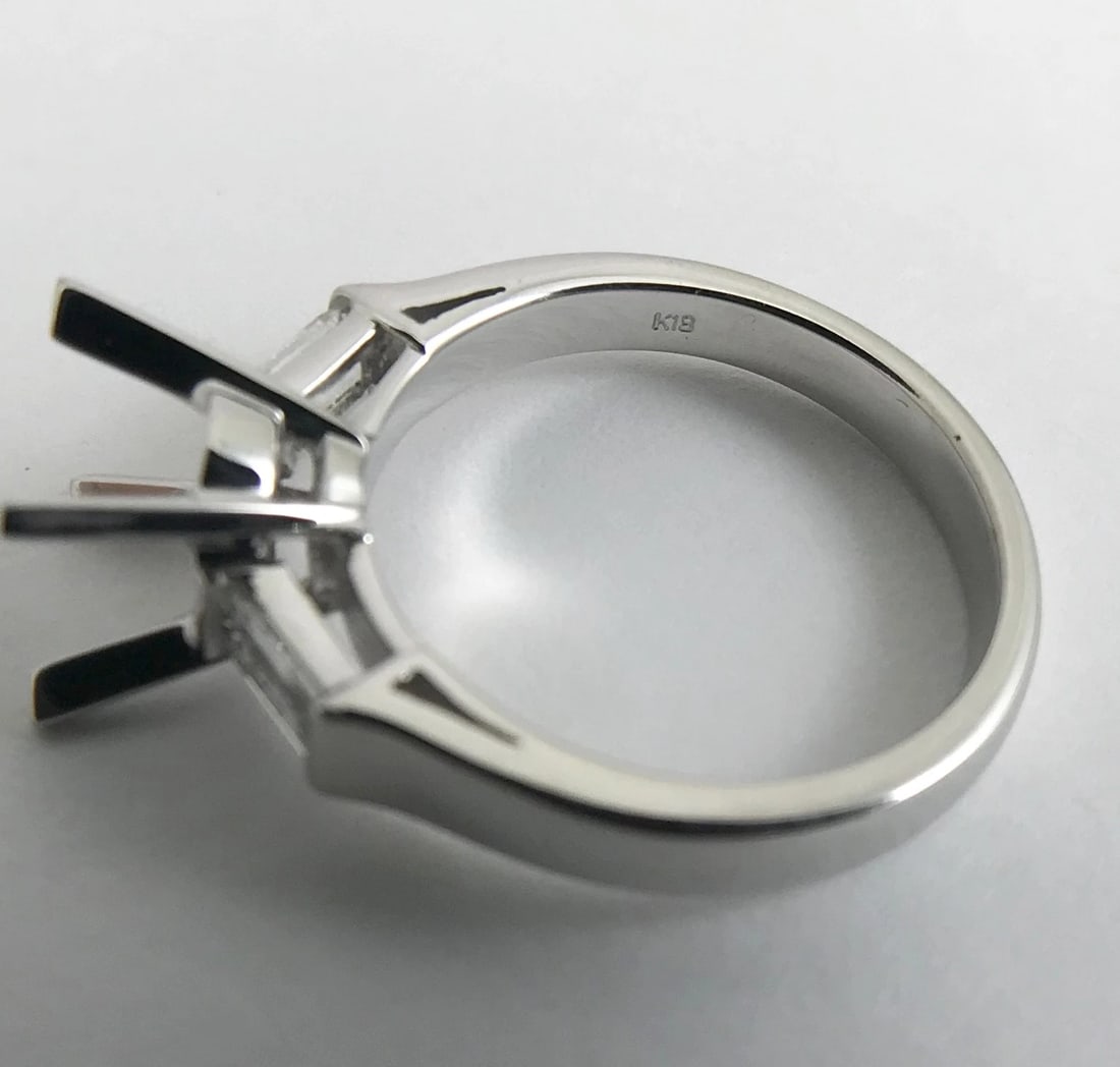 Straight Baguette Diamond Engagement Ring Setting Mounting 18K White Gold 4.94 G - 13