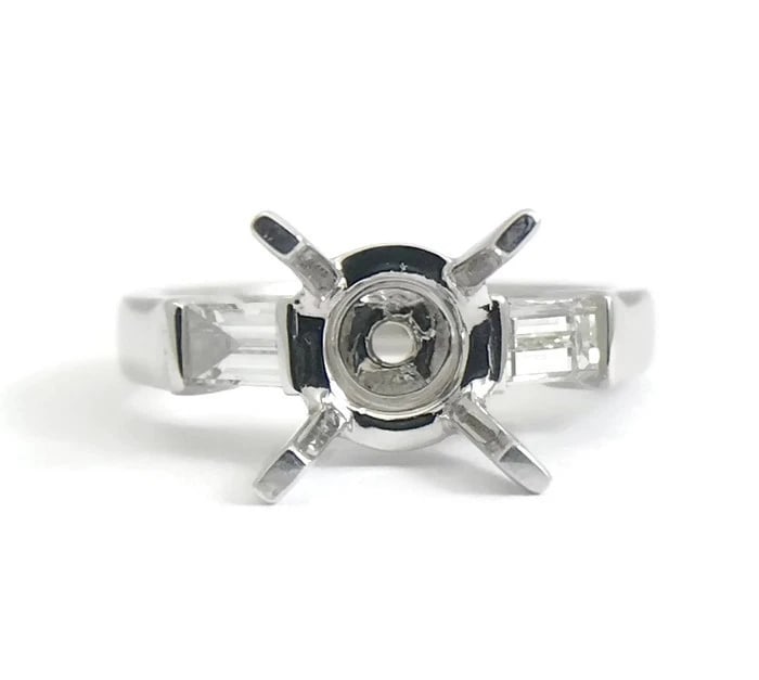 Straight Baguette Diamond Engagement Ring Setting Mounting 18K White Gold 4.94 G - 2