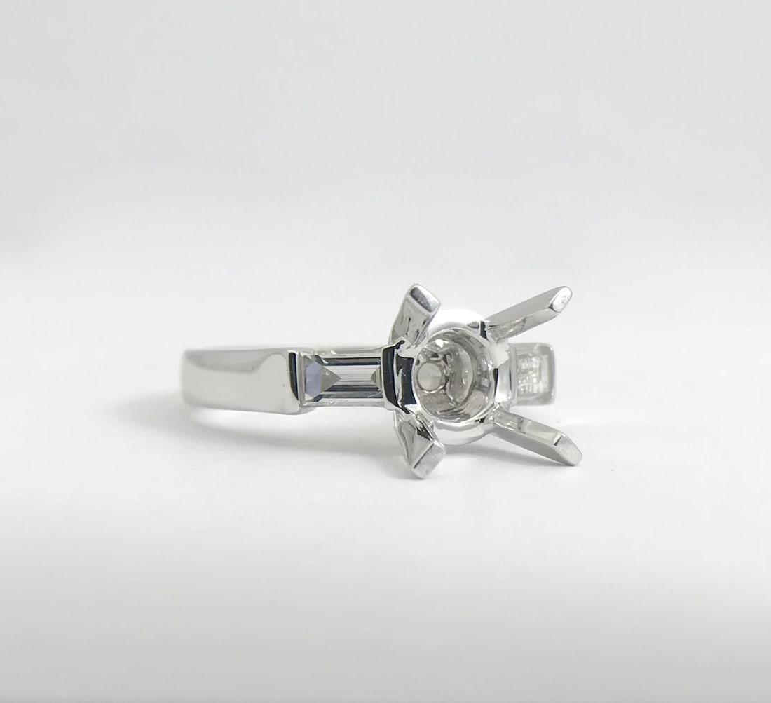 Straight Baguette Diamond Engagement Ring Setting Mounting 18K White Gold 4.94 G - 9