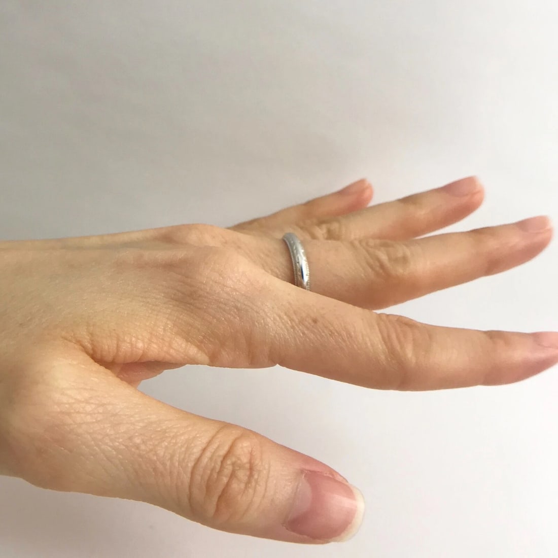 Etched Milgrain Wedding Band Ring 14K White Gold, Size 6.25, 3.5 mm, 3.62 Grams - 6