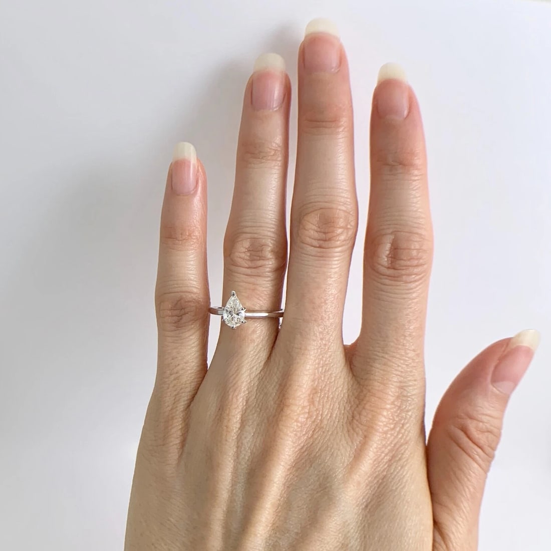 Pear Solitaire Diamond Engagement Ring 14K White Gold .82 CT, 2.29 Grams - 3