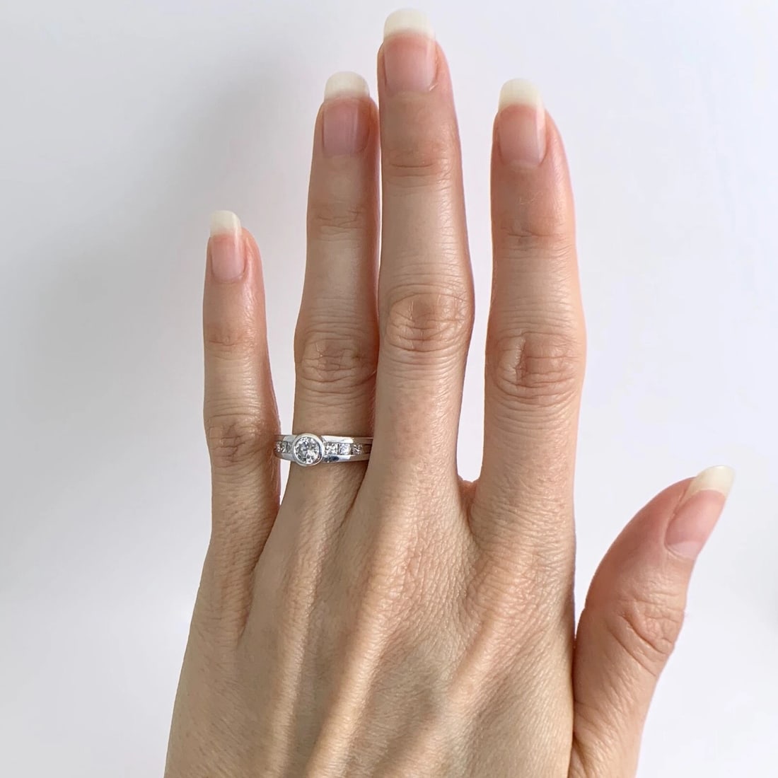 Round Bezel Princess Channel-Set Diamond Engagement Ring 14K White Gold .83 CTW - 3