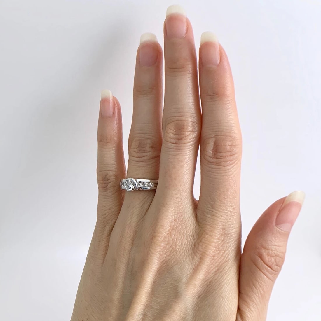 Round Bezel Princess Channel-Set Diamond Engagement Ring 14K White Gold .83 CTW - 4