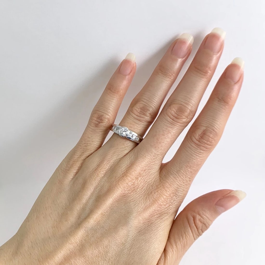 Round Bezel Princess Channel-Set Diamond Engagement Ring 14K White Gold .83 CTW - 5