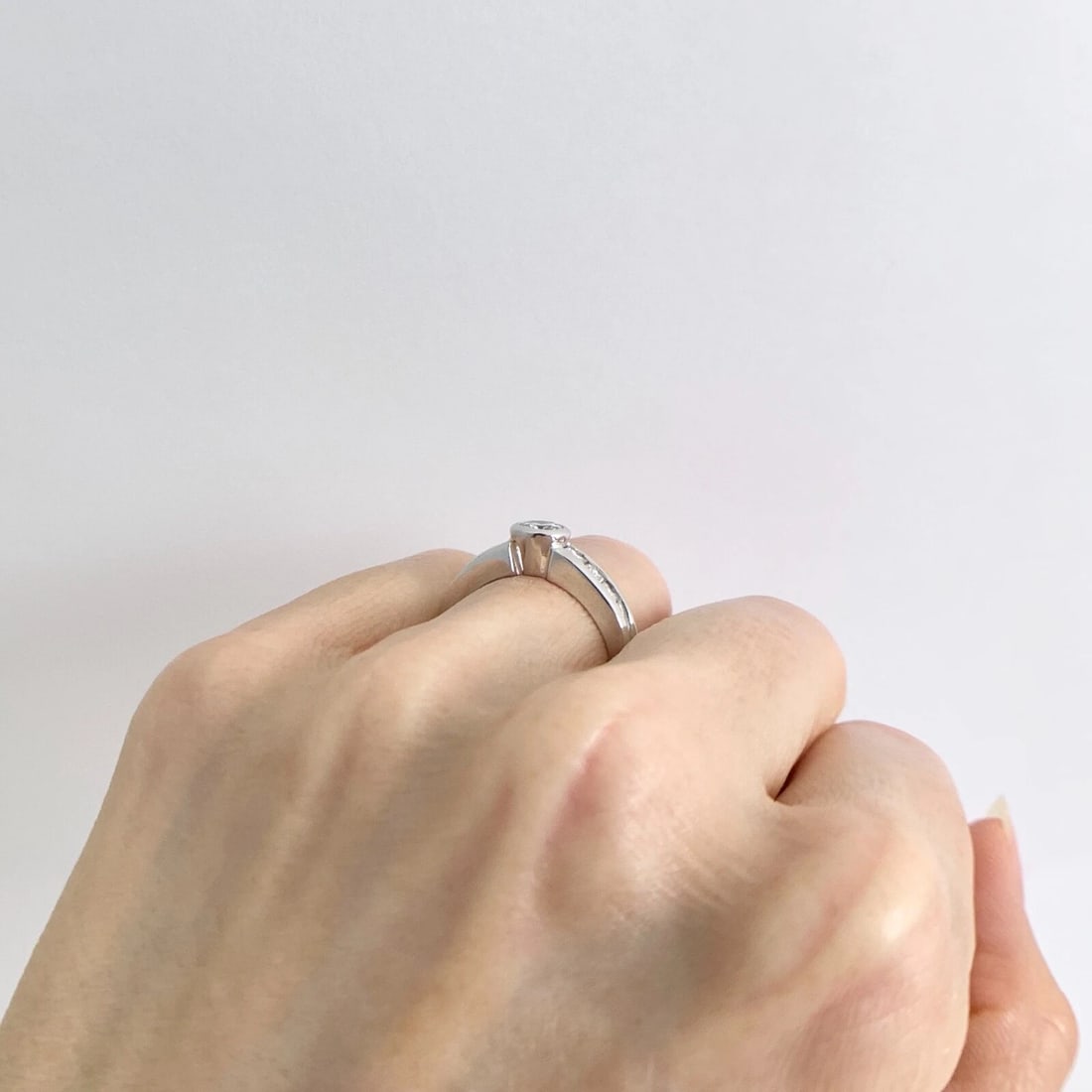 Round Bezel Princess Channel-Set Diamond Engagement Ring 14K White Gold .83 CTW - 6