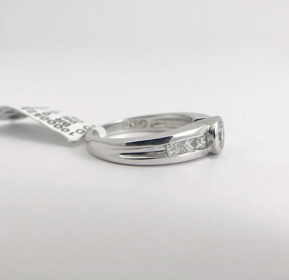 Round Bezel Princess Channel-Set Diamond Engagement Ring 14K White Gold .83 CTW - 8