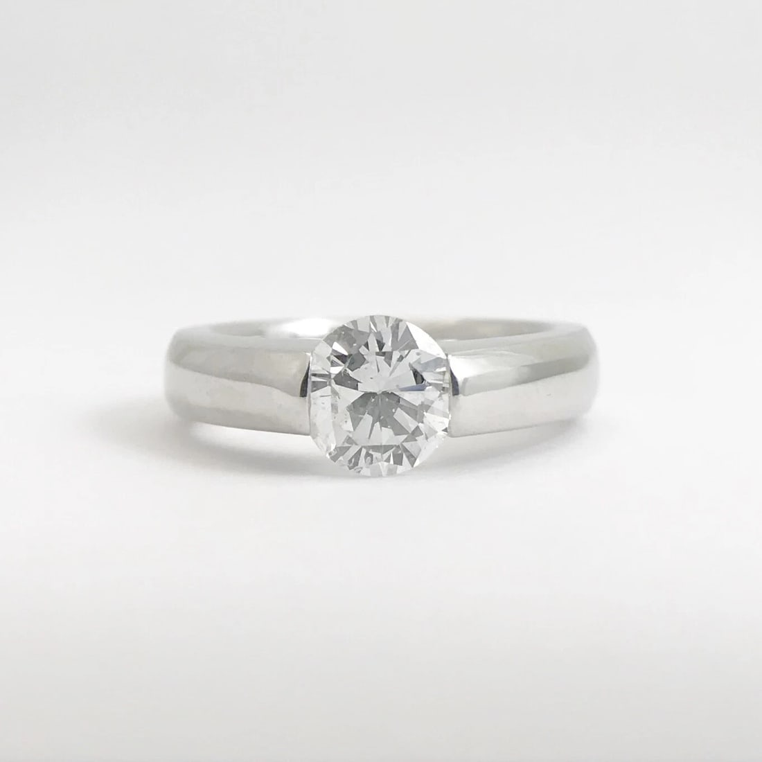 Certified Round Diamond Wide Tension Set Engagement Ring 14K White Gold .96 CT - 7