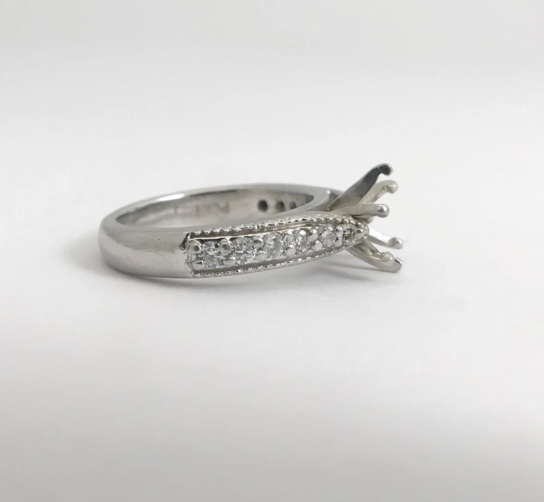 6-Prong Round Milgrain Diamond Platinum Engagement Ring Setting Mounting .15 CTW - 10