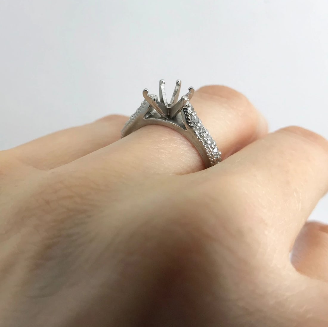 6-Prong Round Milgrain Diamond Platinum Engagement Ring Setting Mounting .15 CTW - 6